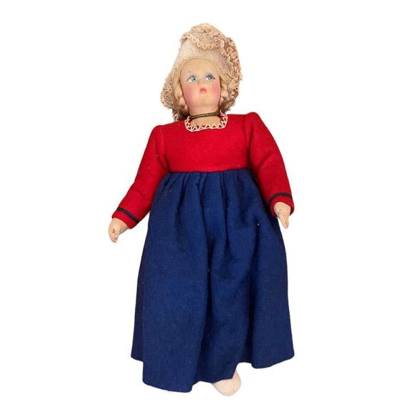 Vintage 1930s Rag Cloth Doll Articulated Handpainted Felted Wool 11